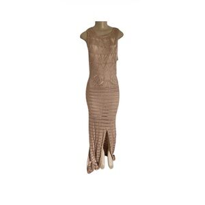 VENUS Tan Patterned Knit Sleeveless Maxi Dress Sz L (TXA954)